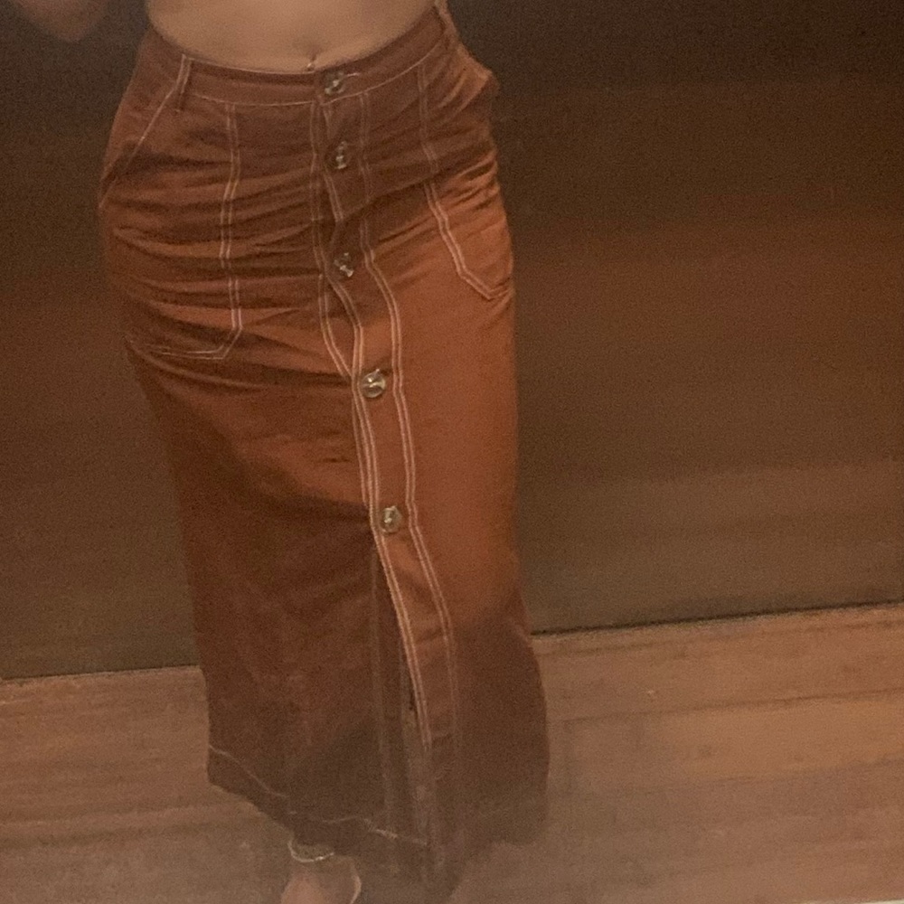 Burnt orange/honey brown linen midi skirt